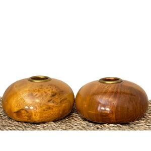 Vtg Duncans Myrtlewood Candle Holders Set 2 Oregon Brass Candlestick 60s MCM